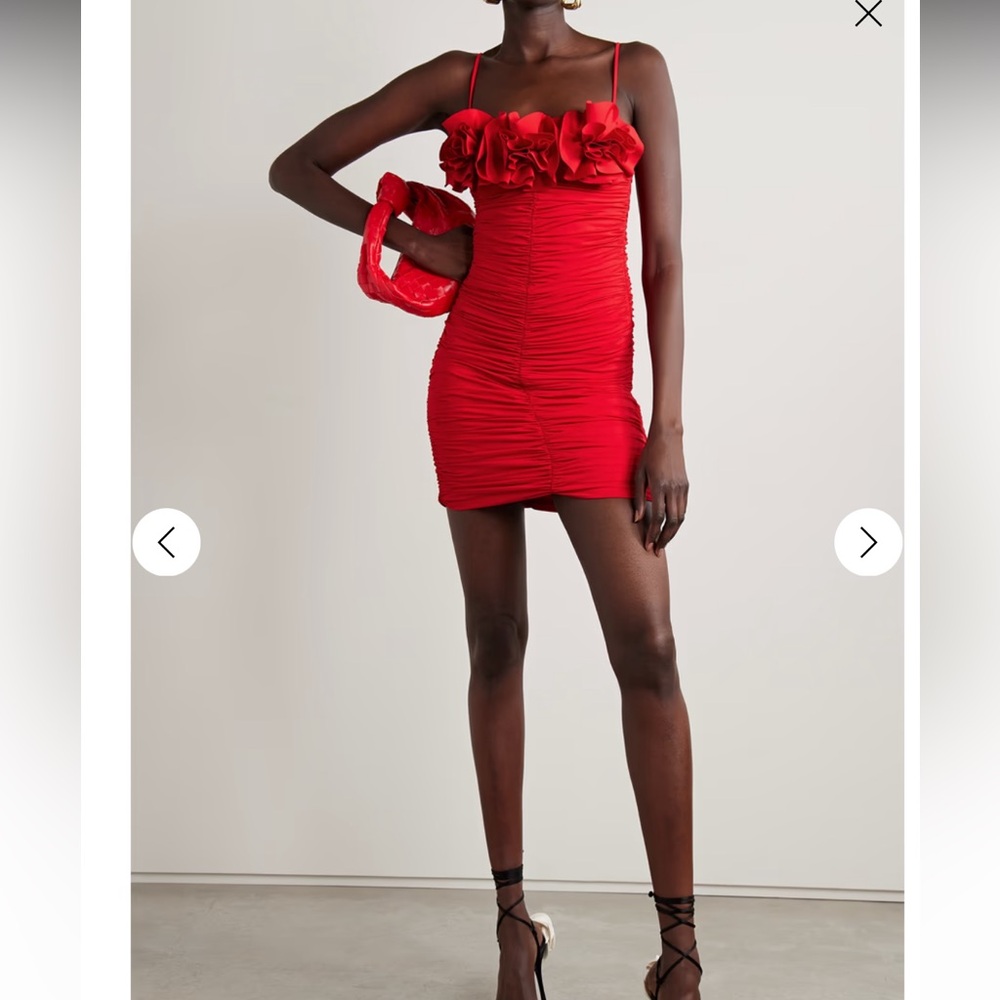MAYGEL CORONEL
Estribo appliquéd ruched stretch-jersey mini dress. Worn once